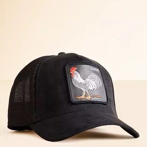 Black Trucker Hat with Rooster Patch